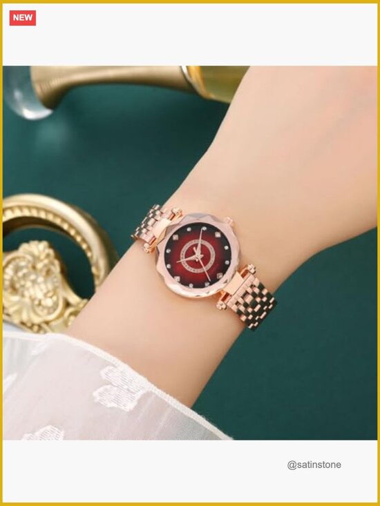 Elegant Diamond Dial Stainless Steel Bracelet Watch Quartz Analog
